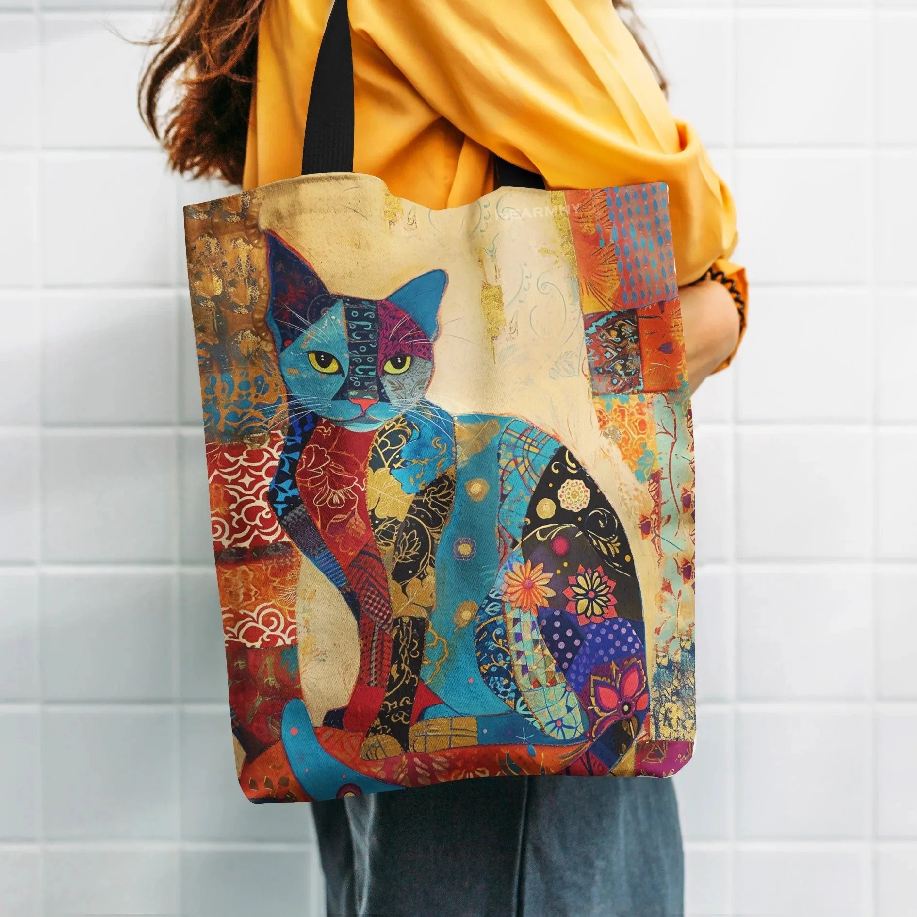 Floral Cat Pattern Tote Bag