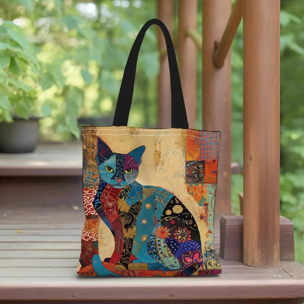 Floral Cat Pattern Tote Bag