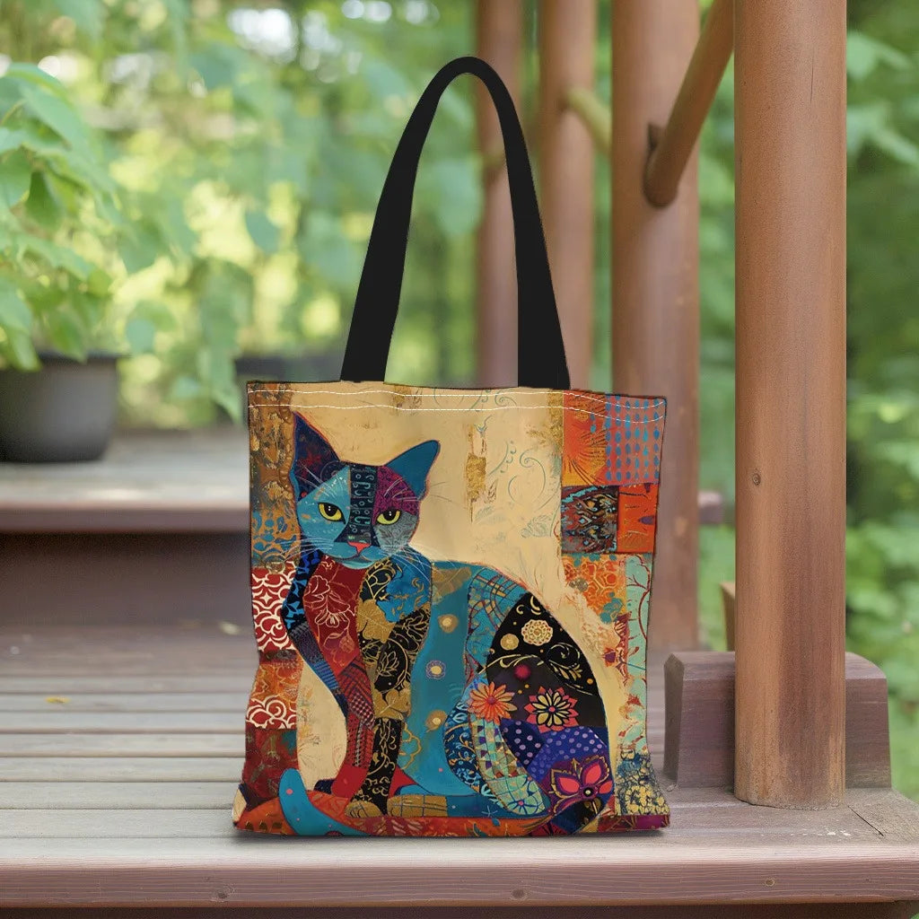 Floral Cat Pattern Tote Bag