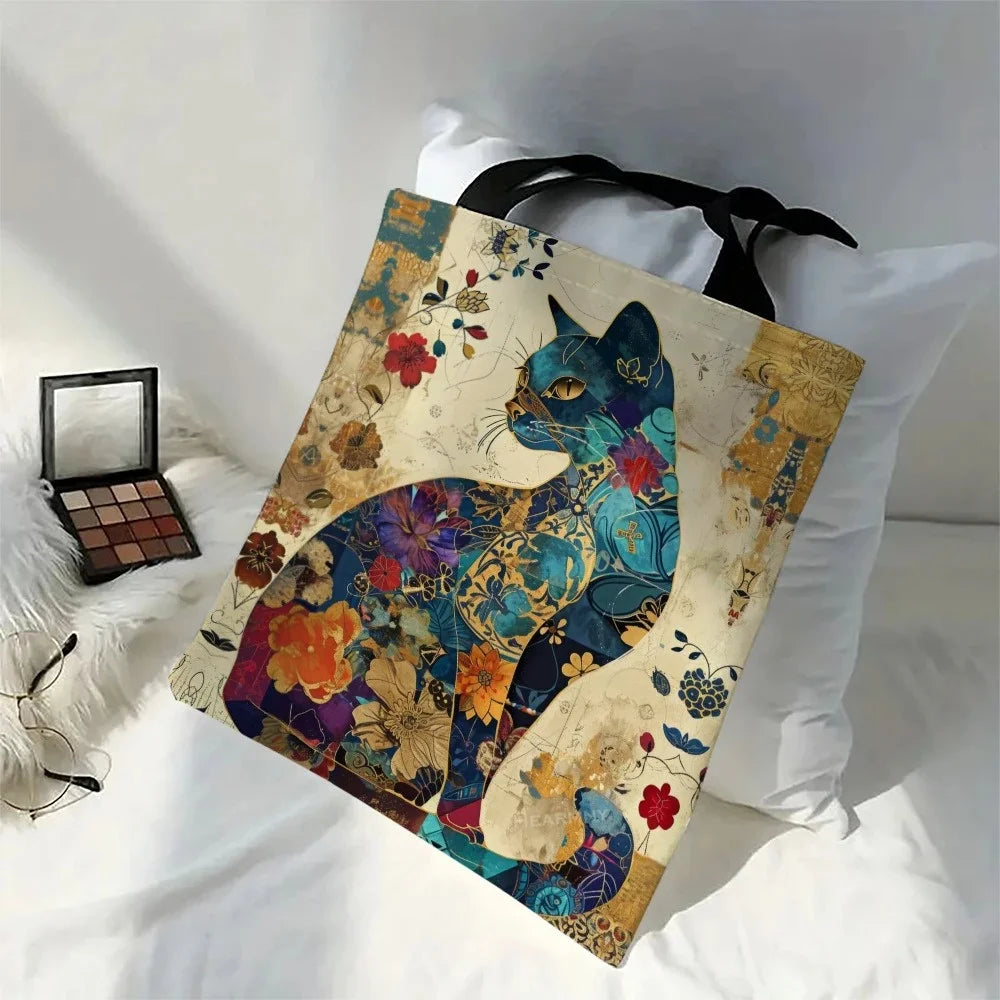 Floral Cat Pattern Tote Bag