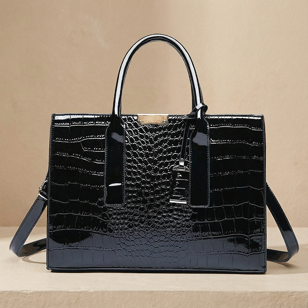 Croc-Embossed Burgundy Tote