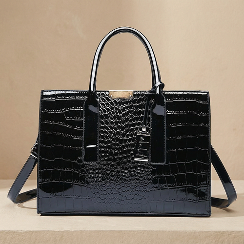 Croc-Embossed Burgundy Tote