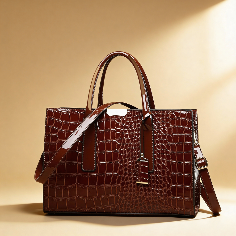 Croc-Embossed Burgundy Tote
