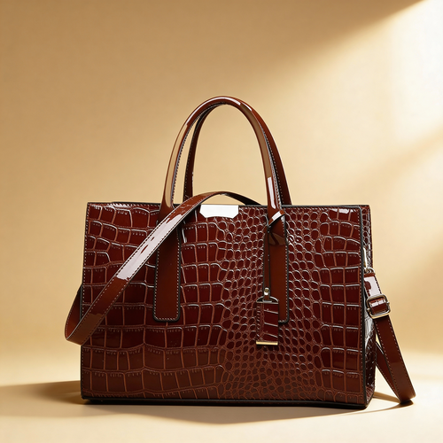 Croc-Embossed Burgundy Tote
