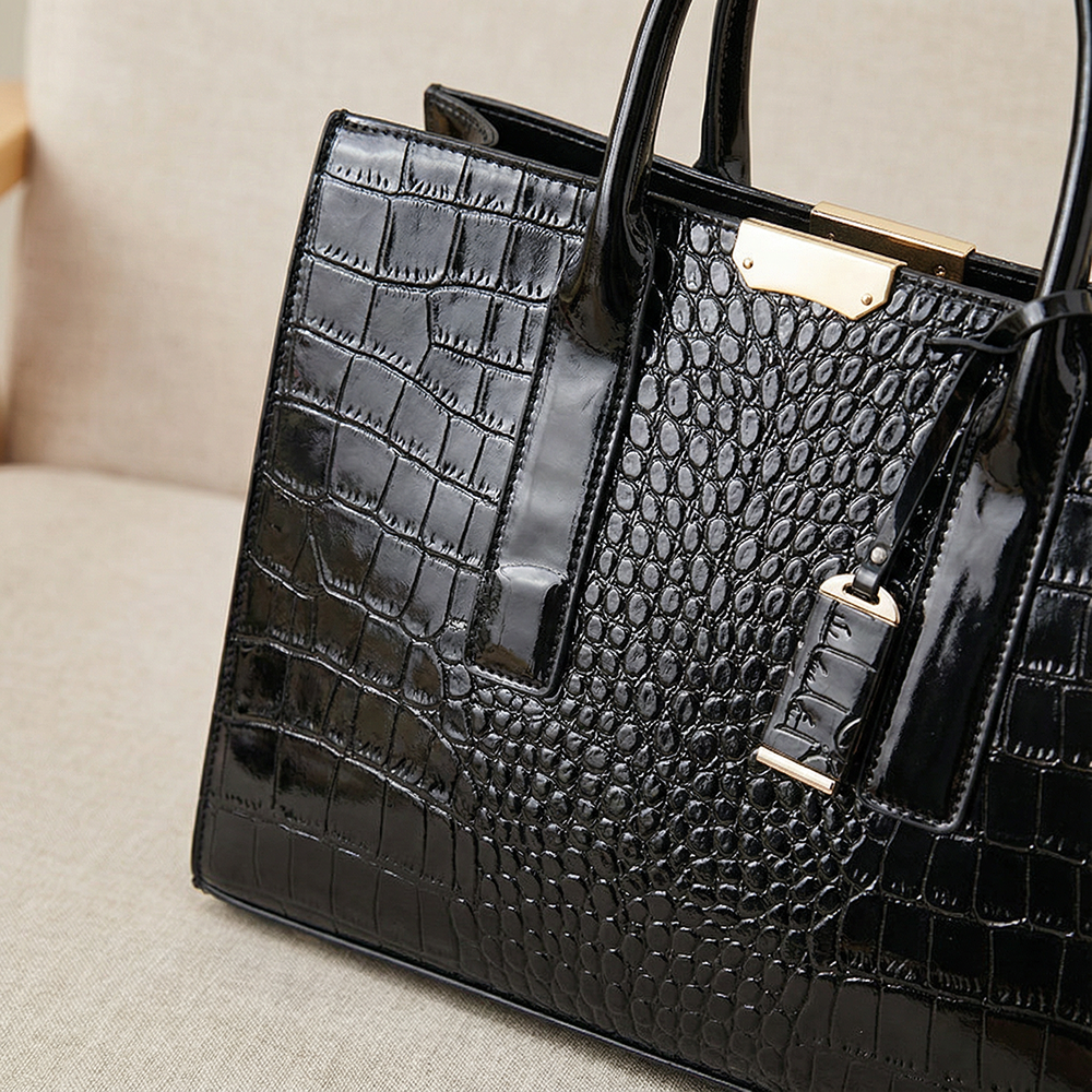 Croc-Embossed Burgundy Tote