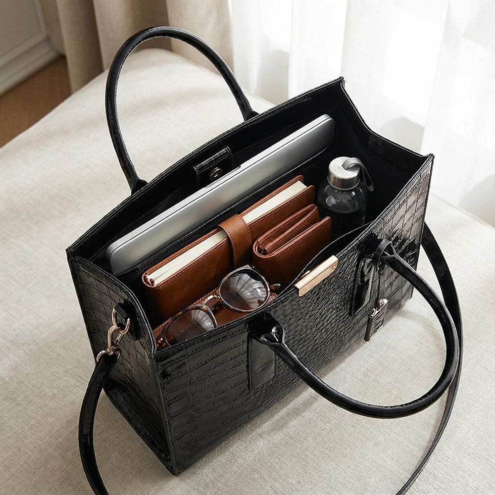 Croc-Embossed Burgundy Tote